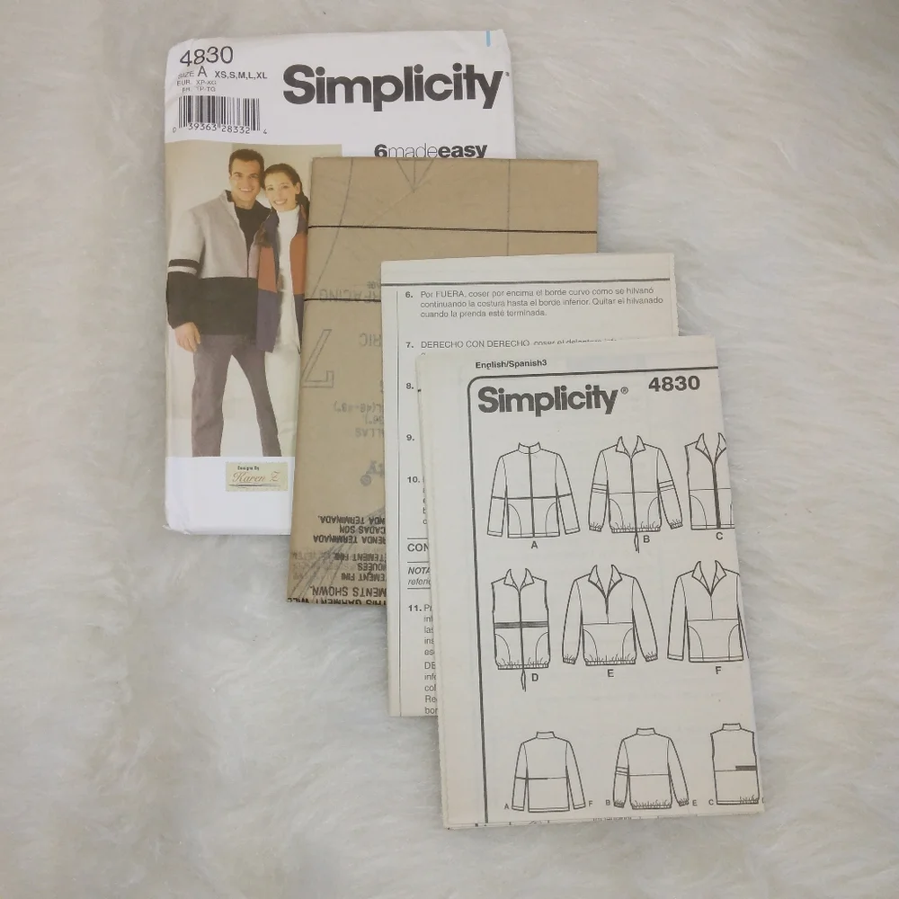 Simplicity 4830 6 Made Easy Men's Women's Jacket Vest Top XS-XL